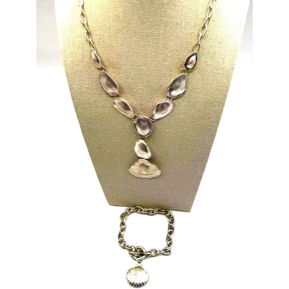 Silver Tone Necklace & Bracelet Set With Shell Charm - Picture 1 of 7